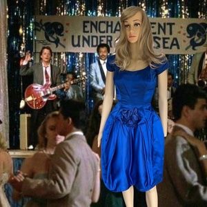 Vintage 1950s Royal Blue Satin Dress